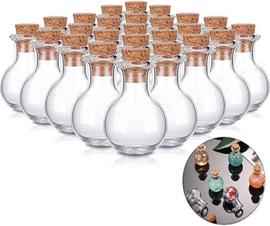 Merkloos Set van 30 mini glazen flesjes met kurken kleine flesjes reageerbuisjes kruidenpotjes glazen containers voor DIY decoratie