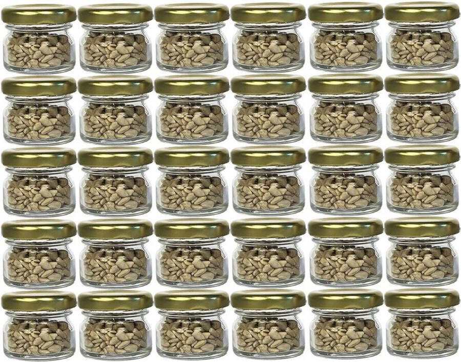 Merkloos Set van 30 mini-glazen inhoud 30 ml goudkleur deksel tot 43 ronde glazen jampotten fruitpotten inmaakpotten honingspotten inmaakpotten probeerglazen imkers