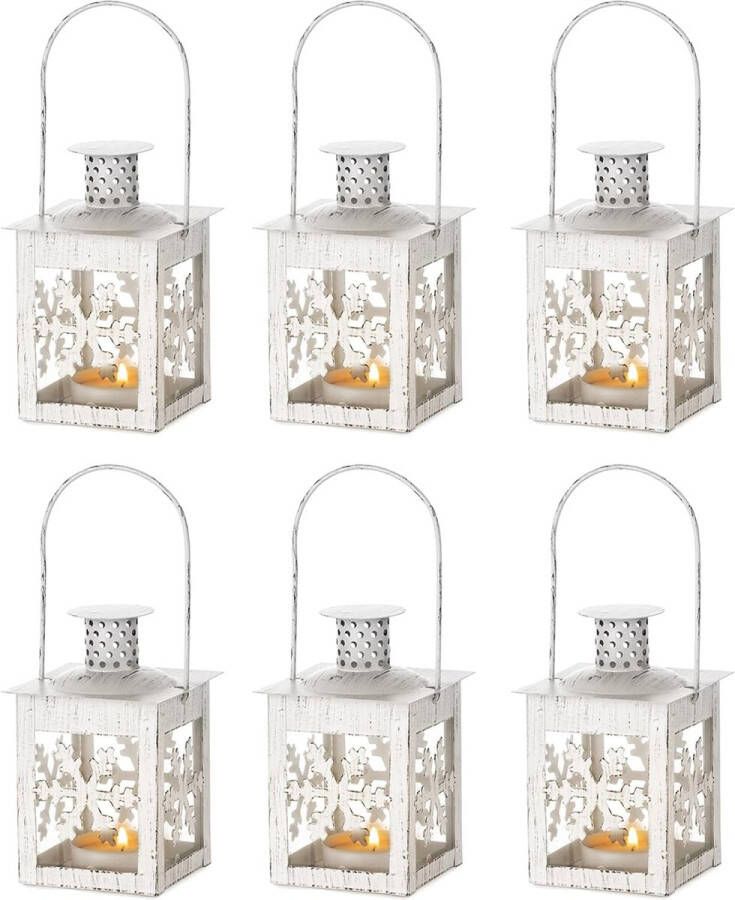 Merkloos Set van 6 decoratieve kaarsen lantaarns binnen theelichtkaarsenhouder vintage witte hangende tuinlantaarns kerstkaarsenhouder voor eettafel woonkamer middelpunt thuis