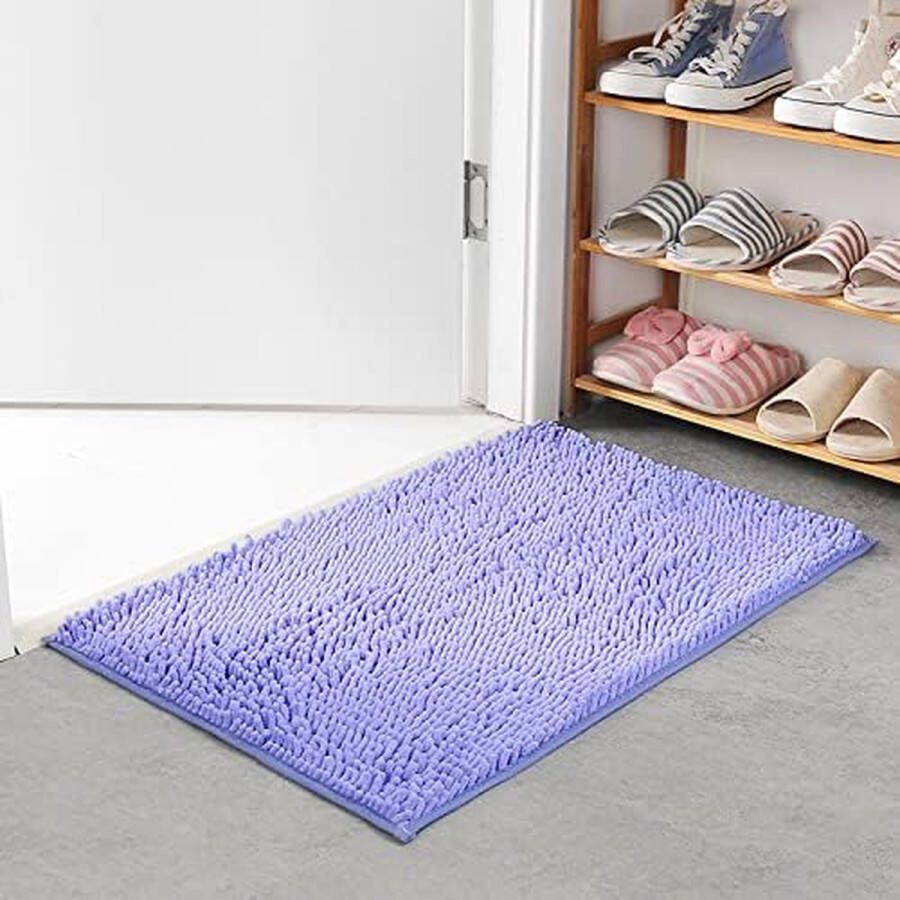Merkloos Shaggy Badmat van chenille-microvezel zacht en comfortabel waterabsorberend antislip dik voor de badkamer (60 x 40 cm lavendel)