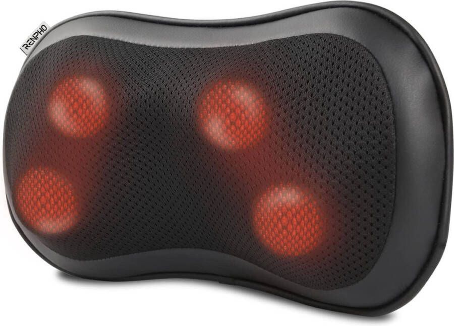 Merkloos Shiatsu Massage apparaat Massagekussen Massage Nek- Rugmassager met Warmte Diep Knedende Massager 3 Snelheden voor Spierpijnverlichting Schouder Nek Rug voor Thuiskantoor Auto (incl Autostekker)