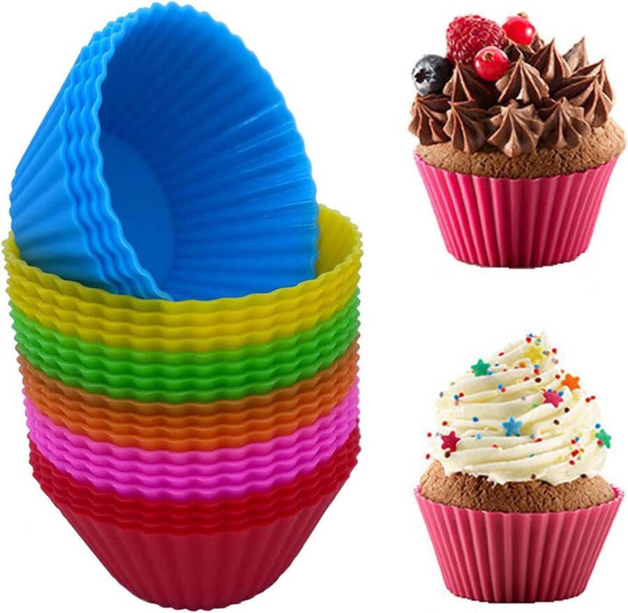 Merkloos Siliconen Muffin Mallen Set van 24 Herbruikbare Bakvormen Muffins Cupcake Cake Siliconen Mallen Rainbow Cups