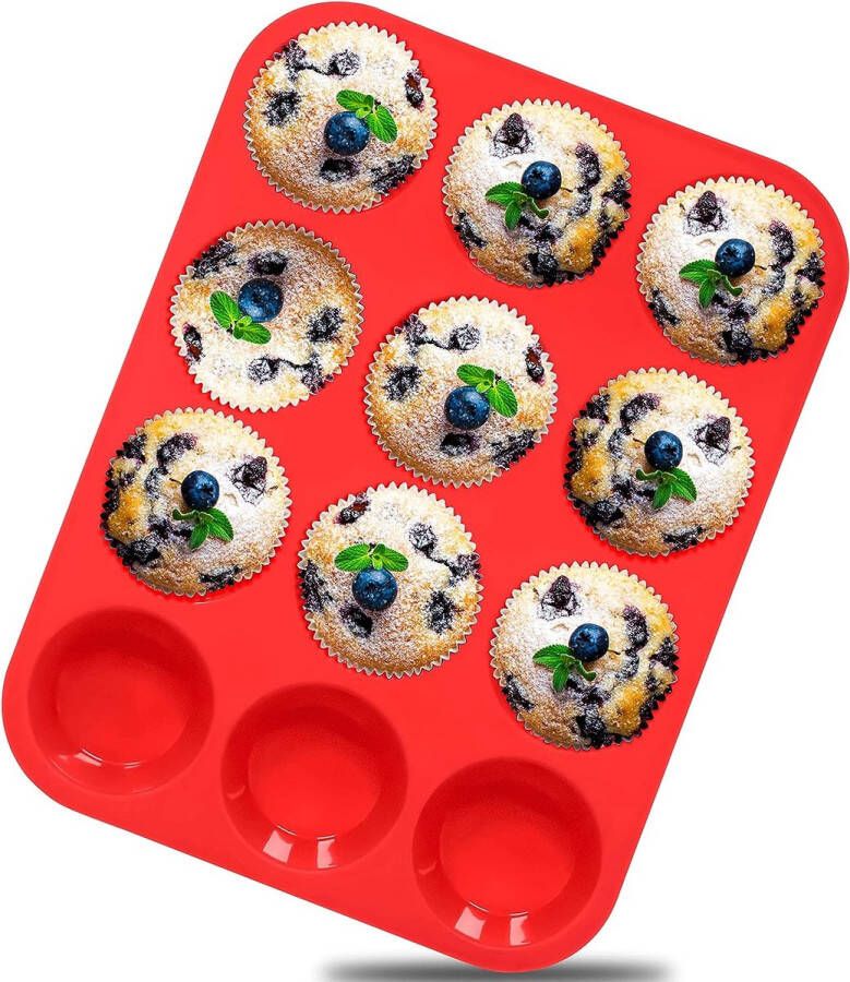 Merkloos Siliconen muffinvorm – normaal cupcake-dienblad voor 12 kopjes bakvormen met antiaanbaklaag voor muffincakes cupcakes chocolade brood taarten en desserts eenvoudig eruit springen