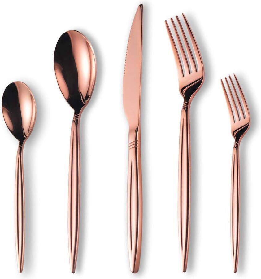 Merkloos Silverware Serveerset 30-delig roestvrij stalen bestekservatieset met titanium coating in roségoud serveerlepel zilveren serveerapparaat roestbescherming loodvrij (30 stuks)