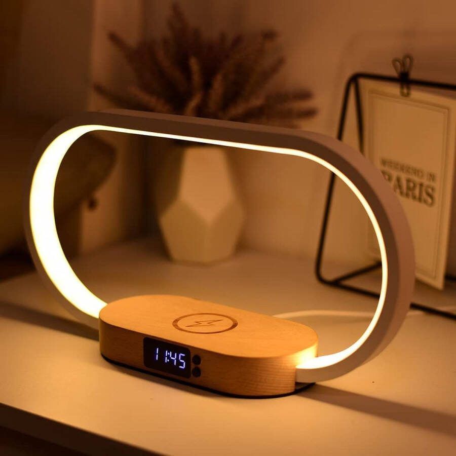 Merkloos slaapkamer lamp draadloze oplader iphone nachtkasje lamp draadloze opladers digitale klok led licht geschikt voor iphone