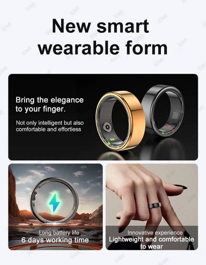 'merkloos' Smart Ring Slimme ring Smart Wearable Health Ring Slaap Tracker Hartslagmeter Stappenteller Fitness en Activiteiten Tracker Calorieen Bijhouden Geen Abbonement Waterdicht voor Mannen en Vrouwen (Zwart) (56 9 mm)