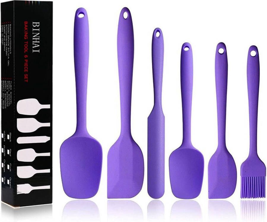 Merkloos Spatula Silicone Purple 6-delige anti-aanbak-rubberen spatel met roestvrijstalen kern hittebestendige spatel-keukengereiset voor koken bakken en mengen