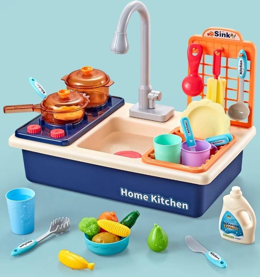 Merkloos Speelkeuken Set Rollenspel Koken Inclusief accessoires-Keuken Voor Kinderen Keuken Voor Peuters educatief speelgoed Blauw