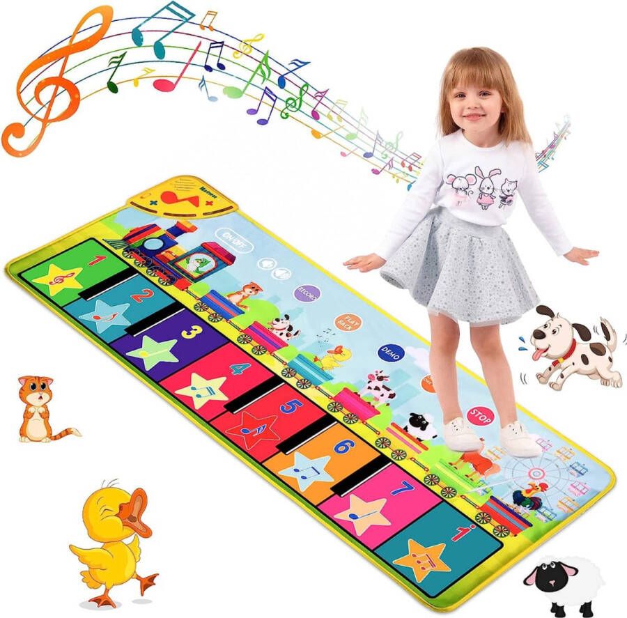 Merkloos Speeltapijt voor kinderen pianospeelgoed muziektapijt voor piano voor kinderen muziekmat met dierengeluiden dansmat voor baby's meisjes en jongens (100 x 38 cm)