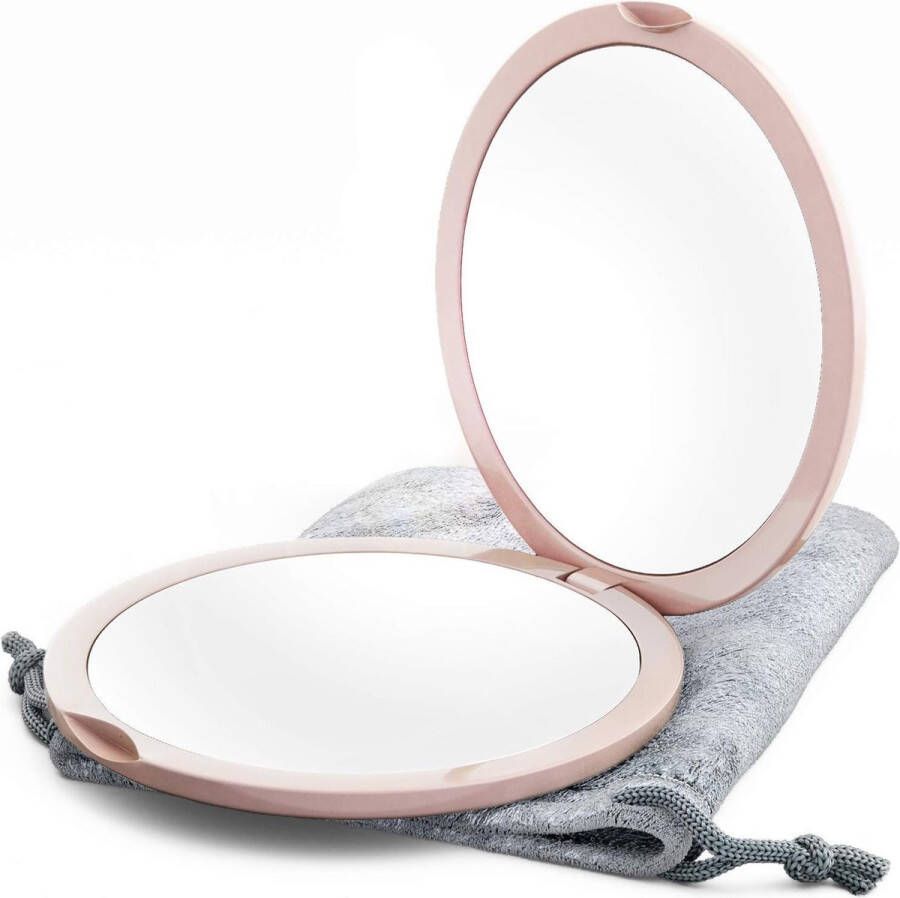 Merkloos spiegel voor portemonnees met LED-ringverlichting dubbelzijdige verlichte make-upspiegel met vergroting 10x kleine reisspiegel opvouwbare draagbare spiegels groot 5 inch (Millennial roze)