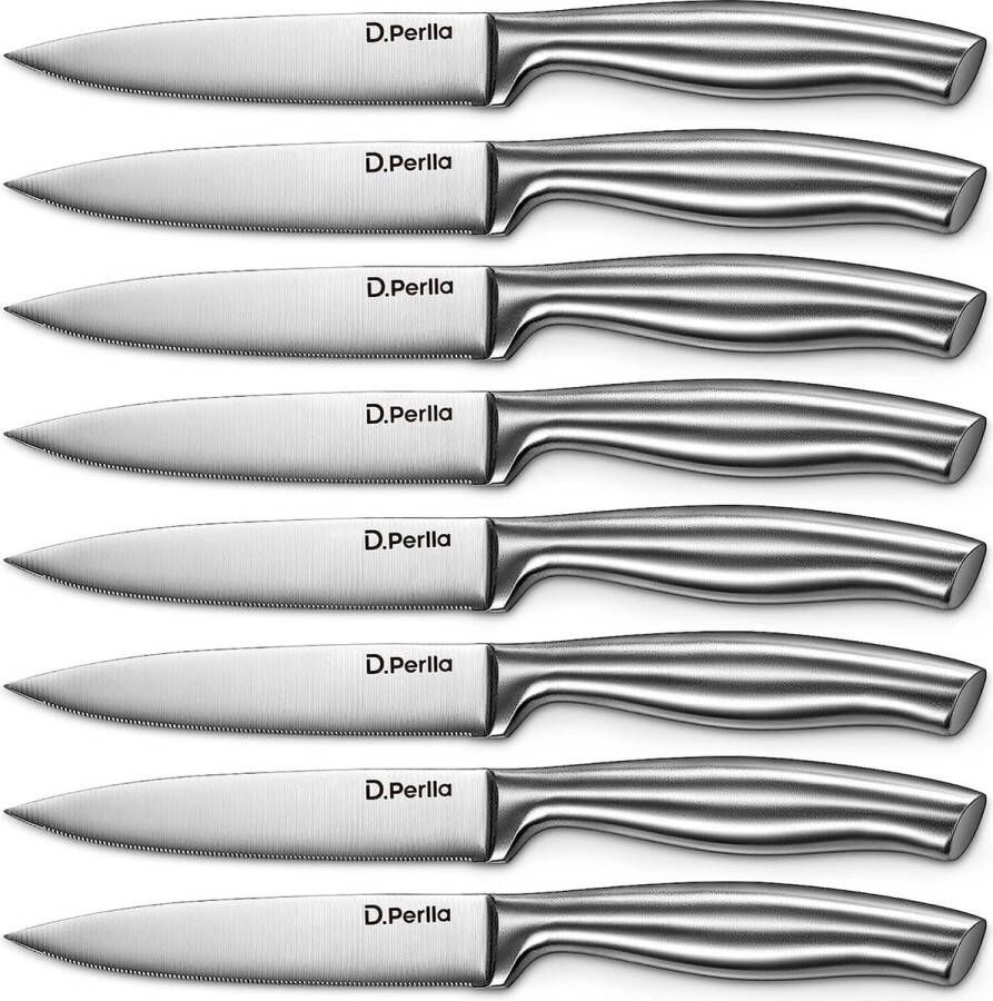 Merkloos Steakmessen Set van 8 nooit nodig slijpen Duitse High Carbon Roestvrij Staal Micro Gekarteld Steak Knife Set Ergonomische Taps Handvat 23 CM