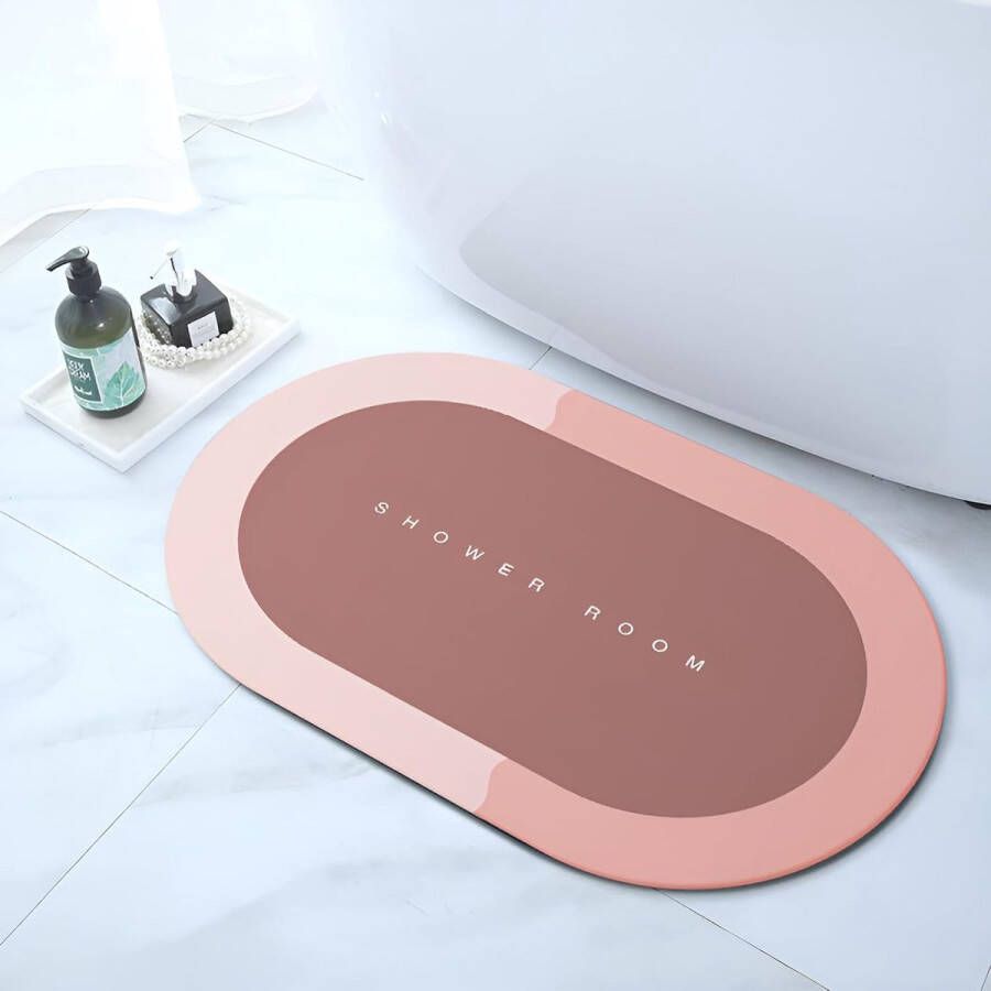 Merkloos Super absorberende vloermat 40 x 60 cm antislip sneldrogende badkamermatten rubberen vloeren voor thuis gemakkelijk te reinigen badmat voor badkuip wastafel (roze)