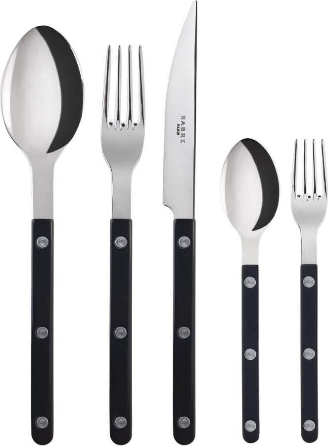 Merkloos Tafelbestek 5-delig bistrot mes vork eetlepel theelepel & taartvork roestvrij staal en nylon vaatwasmachinebestendig zwart