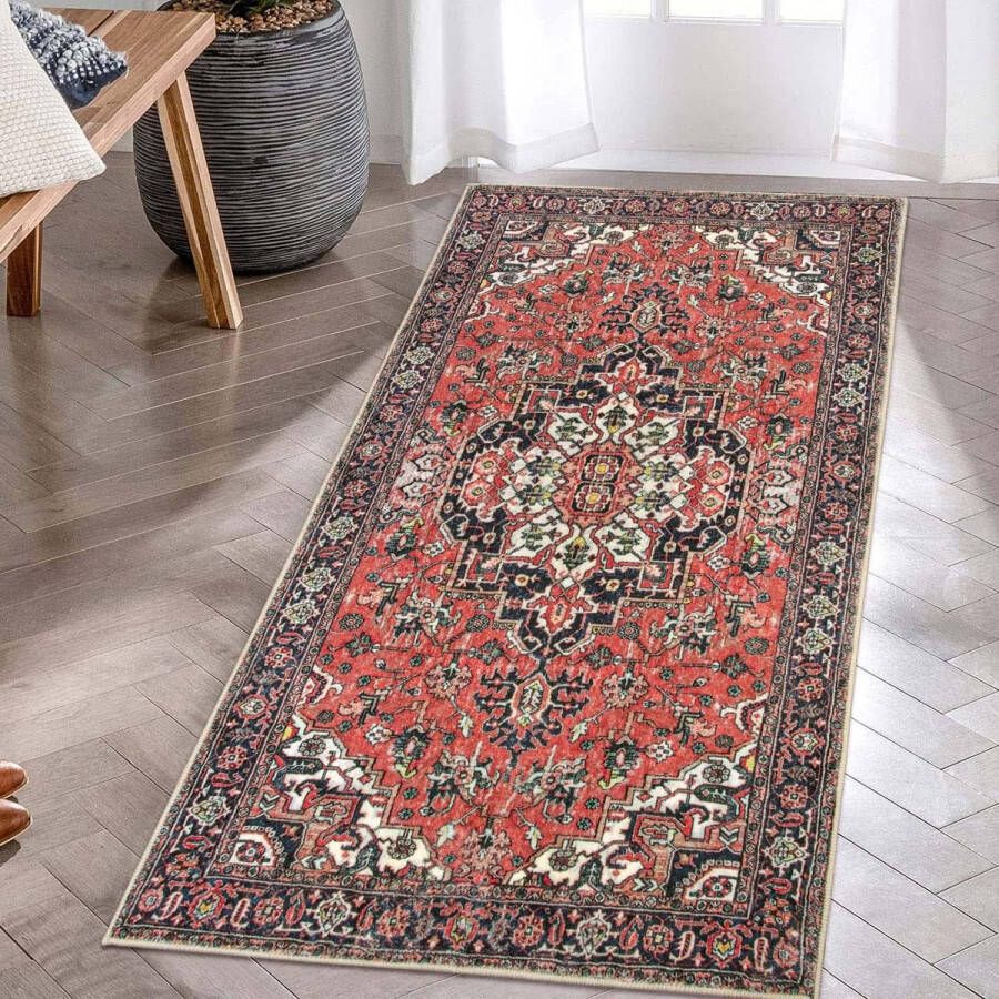 Merkloos Tapijt Runner Hal 60 x 120 cm Wasbaar Boho Bloemen Medaillon Kortpolige Keukentapijten Zacht Antislip Vintage Badkamertapijt voor Binnen Slaapkamer Badkamer Entree