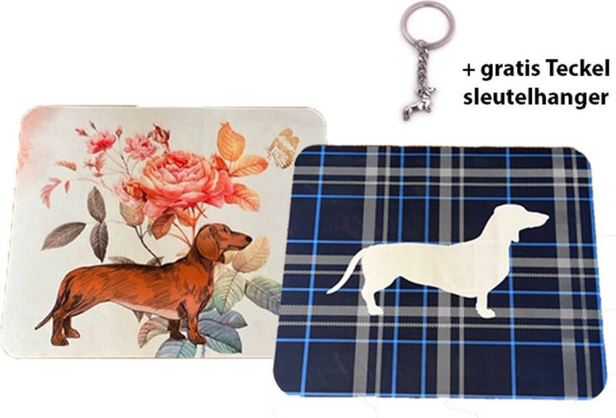 Merkloos Teckel Hond Afdruipmat 40x50cm Onderzetter Aanrecht mat Vaat afwas mat Place mat Antislip mat laptop mat Blauw geruit