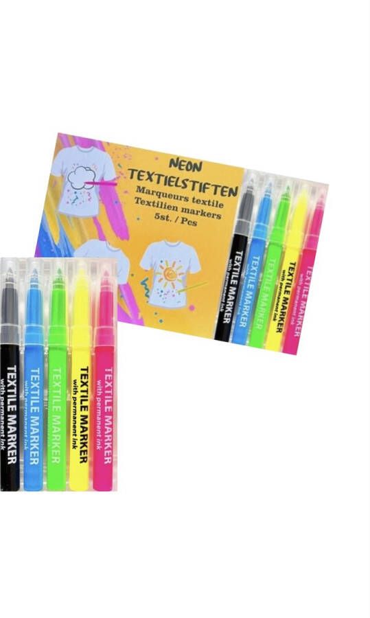 Merkloos Textiel Stiften Neon kleur Textielstiften Neon markers Stiften 5 stuks