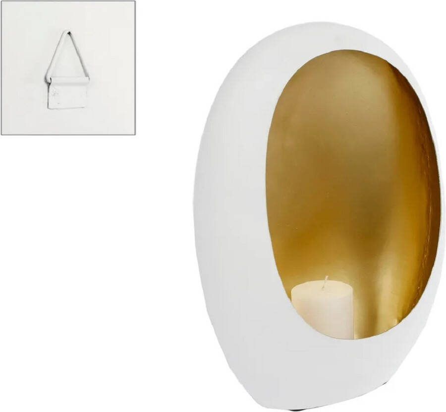 Merkloos Theelichthouder- L- staand-hangend- Wit-Goud