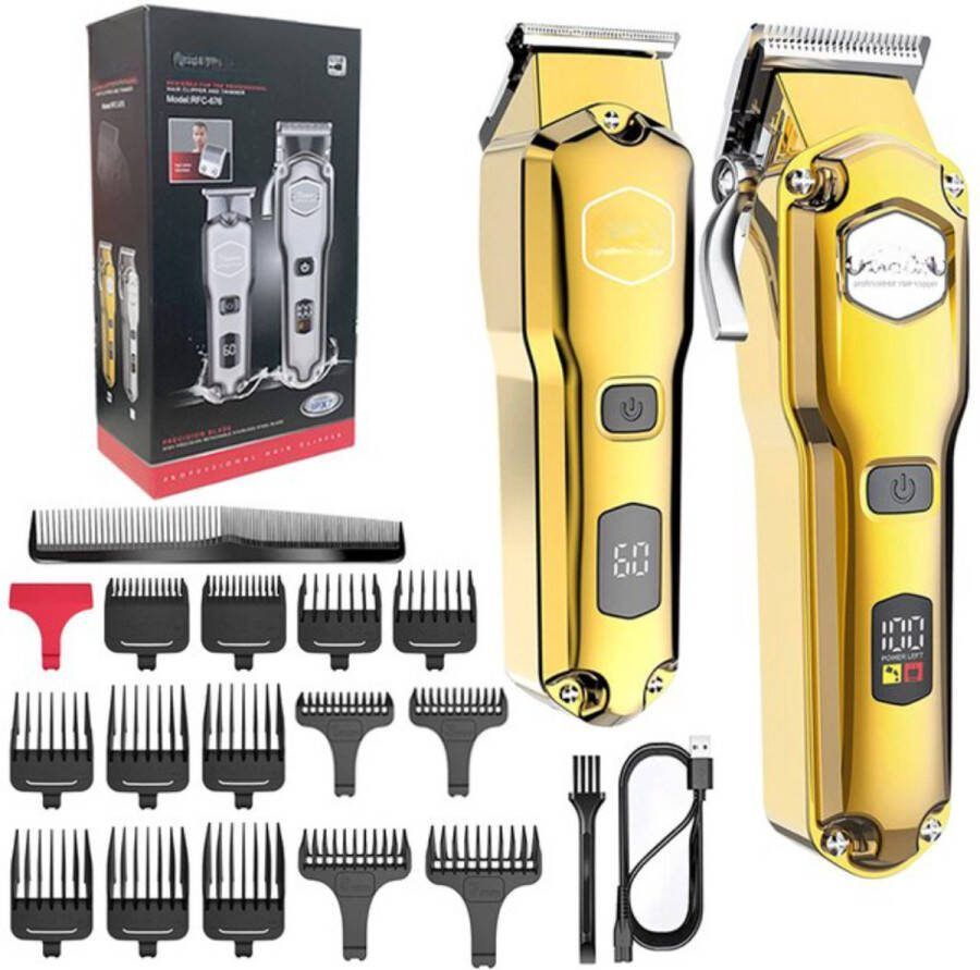 Merkloos Tondeuse en tondeuseset voor heren baardtrimmer waterdichte tondeuse T-mes professionele USB-oplaadbaar goud