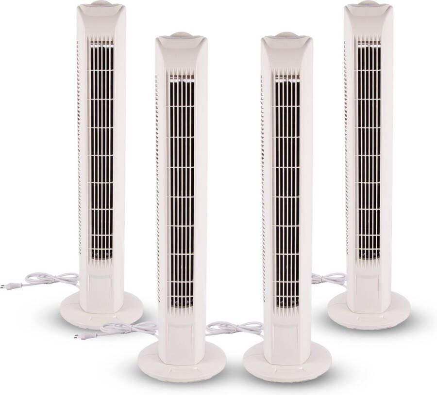 `merkloos` Top Wit Torenventilator 78cm Set van 4 Stuks Krachtige Staande Ventilator met 3 Snelheden en Oscillatie Werkt Op 45W 220-240V 50Hz Beste Ventilator voor Verkoeling en Luchtbehandeling