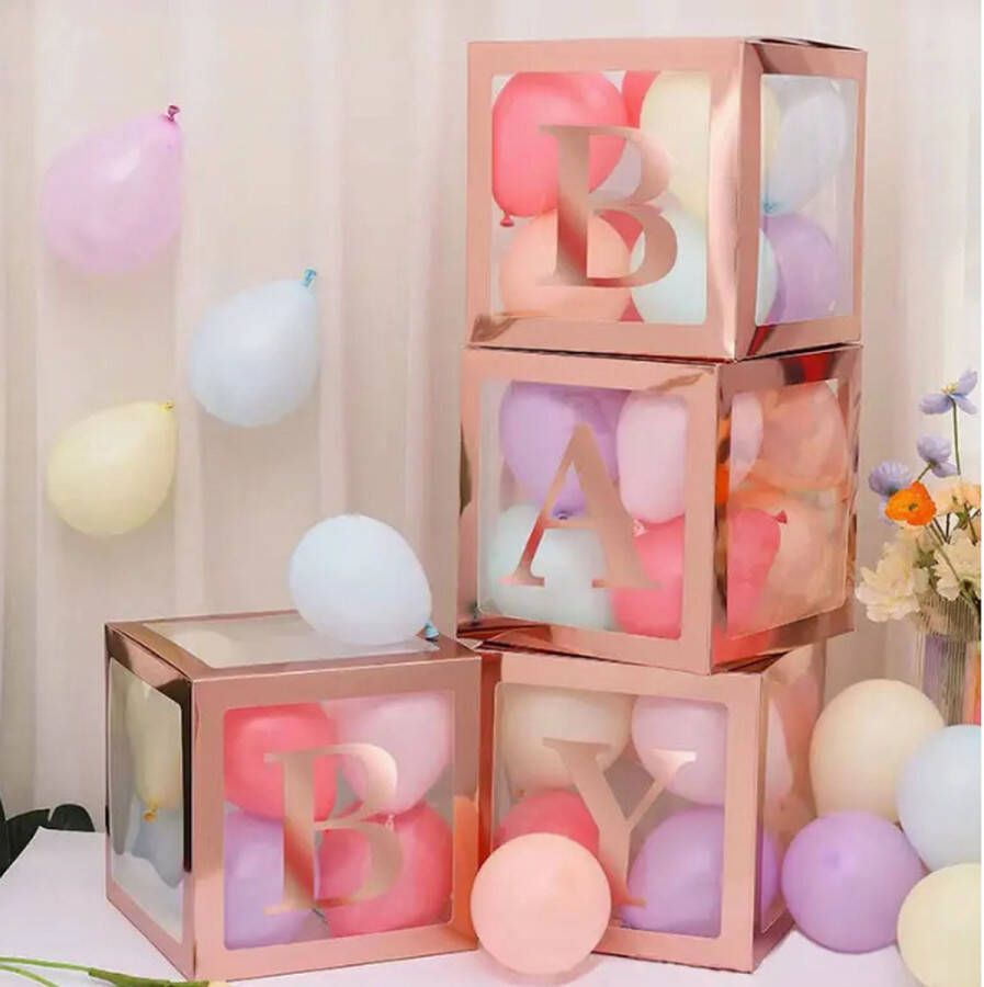 Merkloos Transparante doorzichtige ballon blokken baby met ROSE kleurig randje -Babyshower-Geboorte-Decoratie-Babygirl