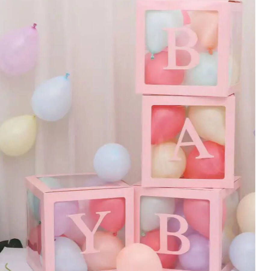 Merkloos Transparante doorzichtige ballon blokken baby met ROZE kleurig randje -Babyshower-Geboorte-Decoratie-Babygirl