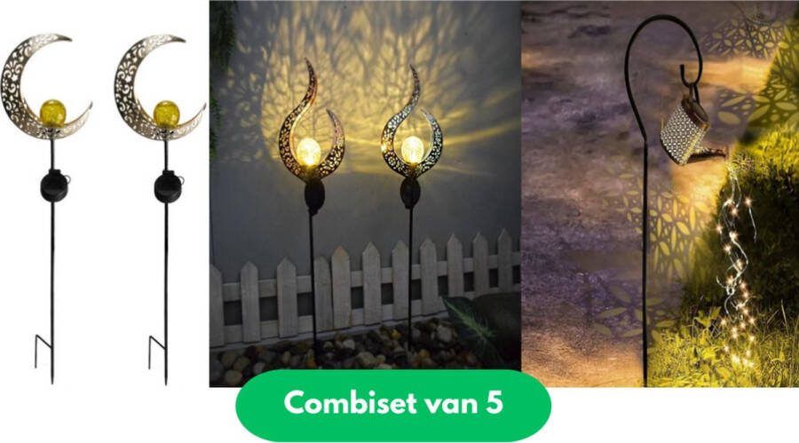 Merkloos Tuinverlichting op zonne energie met grondspies Set van 5 Solar tuinverlichting Led buitenverlichting met sensor Buitenlamp zonne energie Buitenverlichting zonne energie Solar tuinverlichting zonne energie