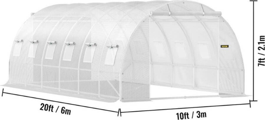 Merkloos Tunnelkas Tunnelserre Foliekas Tunnelbogen Tuinkas Kweekkas Hoogwaardige Waterdichte PE Afdekking Wit 6 x 3 x 2.1 Meter