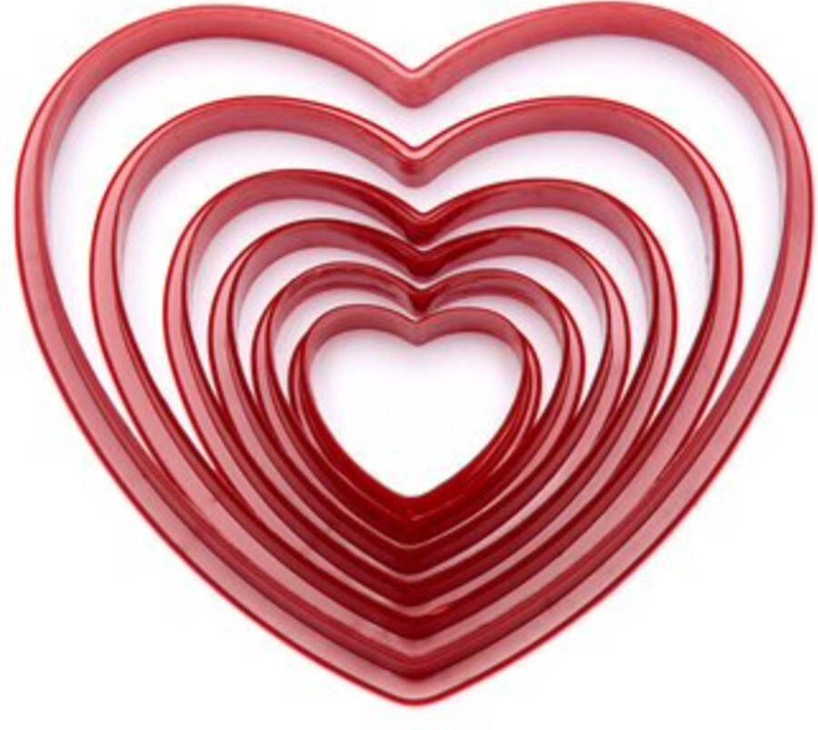 Merkloos Uitsteekvormen set van 6 koekjesvormen hart verschillende afmetingen plastic fondant knutselen