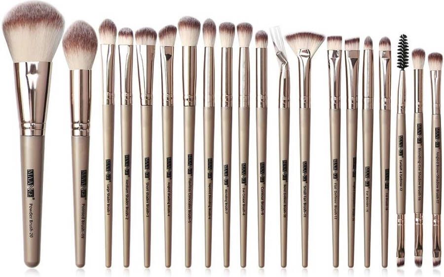 Merkloos up kwastjes 20 stuks hoogwaardige champagnegoudkleurige make-up kwastjes professionele synthetische make-up kwastenset voor foundation blending gezichtspoeder rouge concealers oogcosmetica