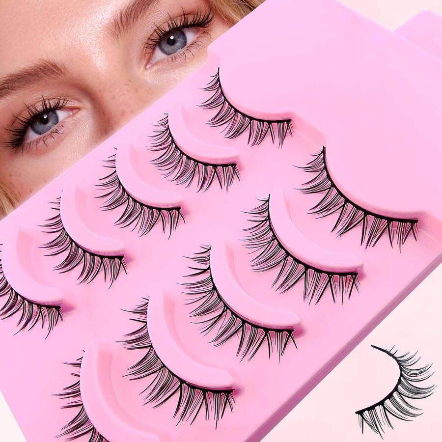 Merkloos Valse wimpers manga-wimpers natuurlijke look kunstwimpers anime nepwimpers 11 mm kort cosplay kunstwimpers imitatie-mink spiky 5 paar wimpers (MNT05)