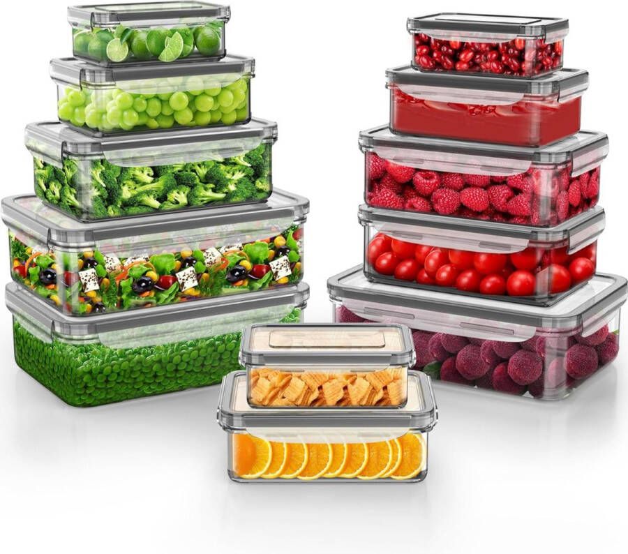 Merkloos Vershouddozen met deksel 12 stuks voorraaddozen luchtdichte opbergdoos met deksel keuken meal prep dozen tupperdozen set van BPA-vrije plastic doos geschikt als koelkastorganizer