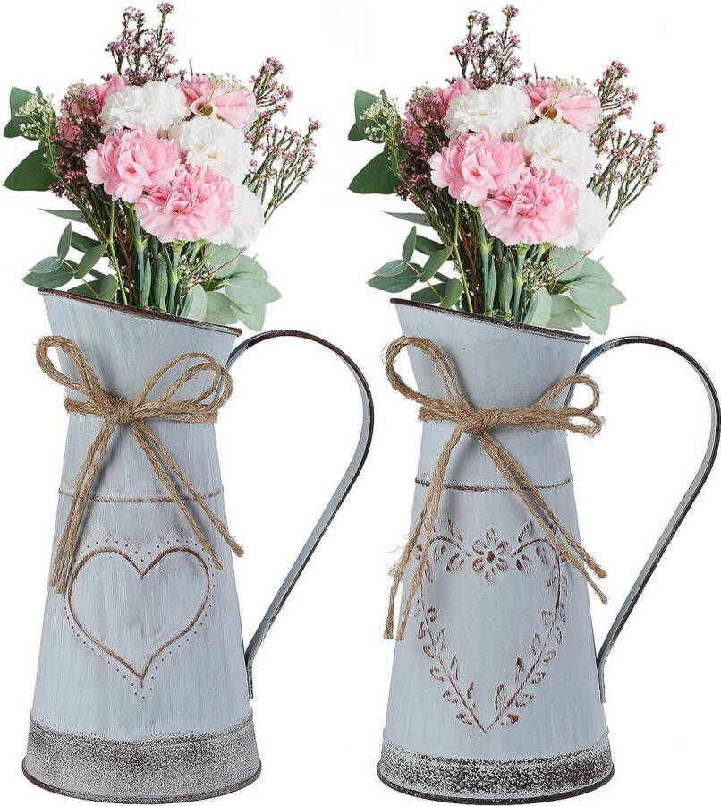 Merkloos Vintage bloemenvaas hart melkkan ijzeren bloempot shabby decoratie bloempot vaas van zink landelijke stijl rustieke bloemenemmer voor tuin woonkamer tafeldecoratie