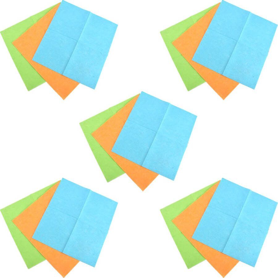 Merkloos Viscose Schoonmaakspons – 40x36cm Reinigingsdoeken 15 stuks Multicolor Blauw Oranje & Groen Vaatdoekjes voor Huishouden en Klussen Antibacterieel Schoonmaakdoeken