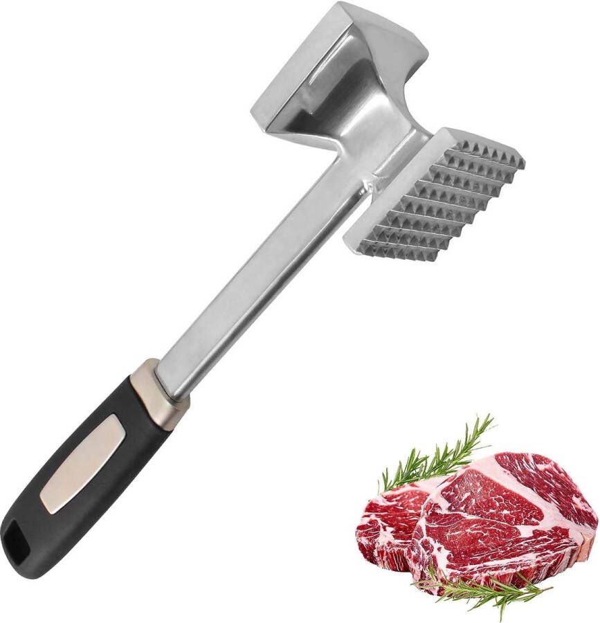 Merkloos Premium Vleeshamer 26 cm Dubbelzijdige Aluminiumlegering Vleeshamer 64 stekels & Plat Zwaar Belastbare Vleeshamer Met Antislip Handgreep Voor Steak Kip Varken Vaatwasmachinebestendig