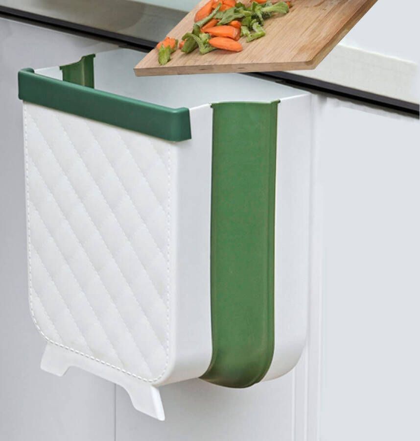 Merkloos Vuilnisbak Keuken Kast Deur Hangende Keuken Afvalemmer Opvouwbaar Plastic Wandmontage Afvalemmer 10L Groen