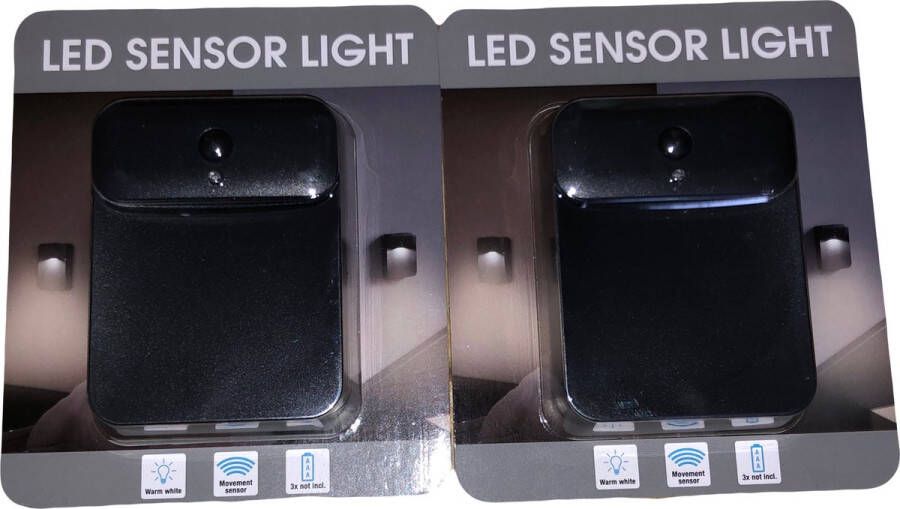 Merkloos wandlamp led met sensor op batterijen 2 stuks 22x67x88 mm zwart Wandlampen Met bewegingssensor