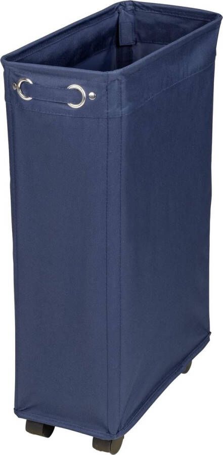 Merkloos Wasmand Corno Navy stabiele smalle wasmand met vier soepel lopende wielen en deksel wasmand van 100% polyester inhoud 43 l (B x H x D): 18 5 x 60 x 40 cm