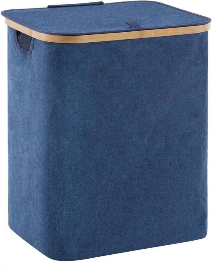 Merkloos Wasmand met deksel 66L wasverzamelaar met waszak grote opvouwbare wassorteerder hout bamboe wasmand Laundry Baskets blauw