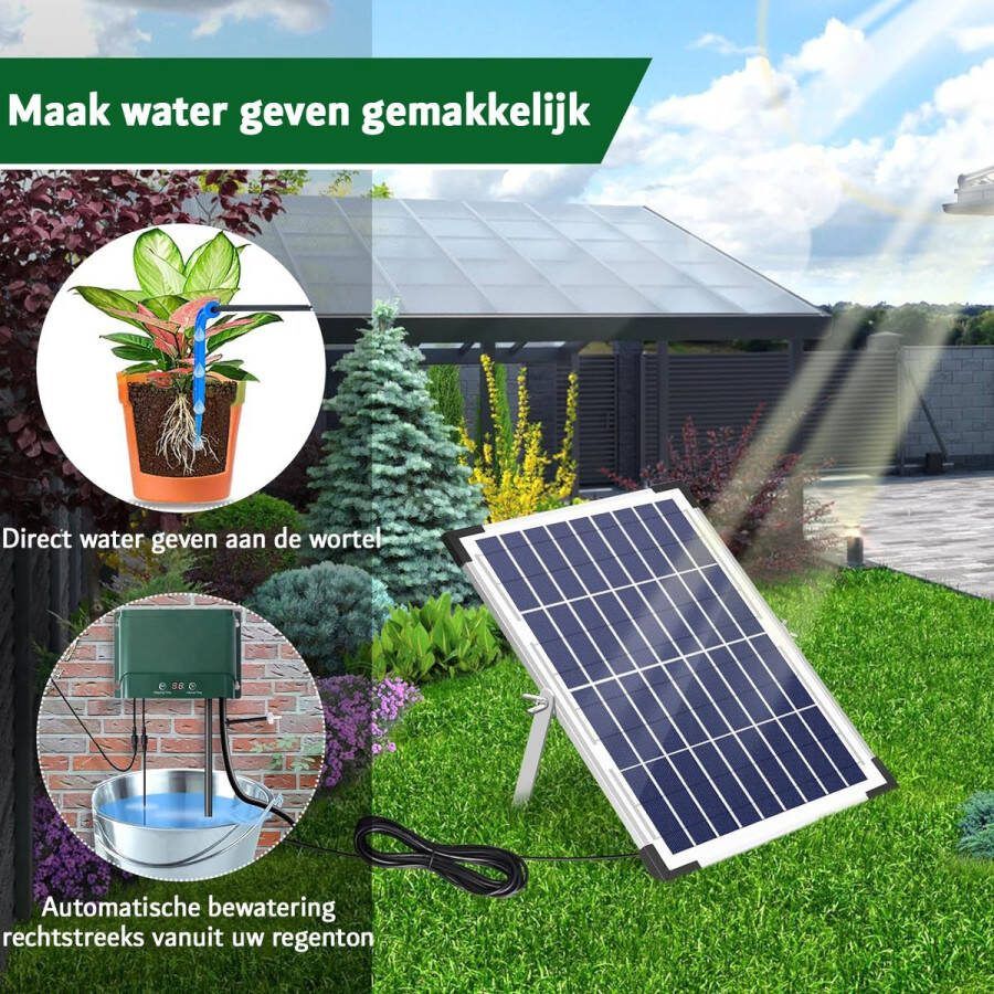 Merkloos Waterdruppelaar Irrigatiesysteem Bewateringssysteem Zonne Energie Met Timer Geplante Planten Automatisch Watergeefsysteem met USB-voeding LED-display