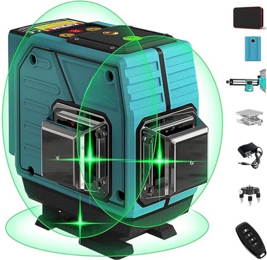 Merkloos Groene Laser Waterpas Kruislijnlaser Laser 3x360° 12 Lijnen 40M Zelfnivellerende Kruislaser met 3 Modi Magnetische Muurbeugel 360 ° Draaibare Basis Afstandsbediening Hefplatform LV3D