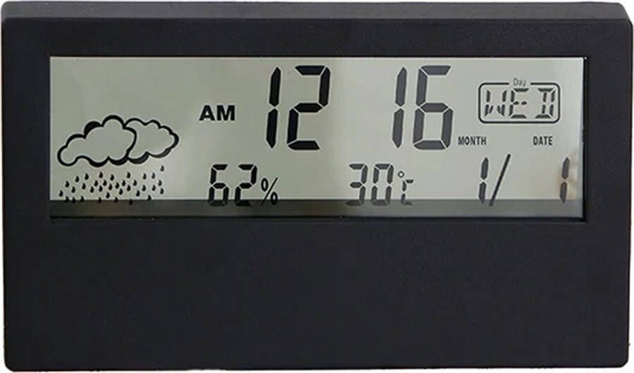 'merkloos'' Weerstation Met Temperatuur En Vochtigheidsmeter Inclusief Batterijen Temperatuurmeter Met Wekker Zwart