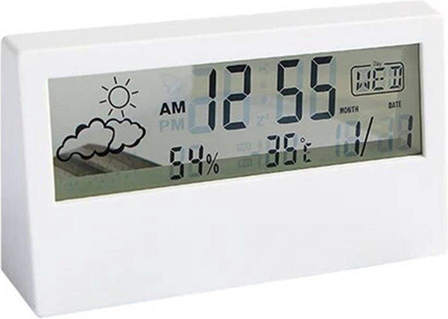 'merkloos'' Weerstation Met Temperatuur En Vochtigheidsmeter Inclusief Batterijen Temperatuurmeter Met Wekker Wit