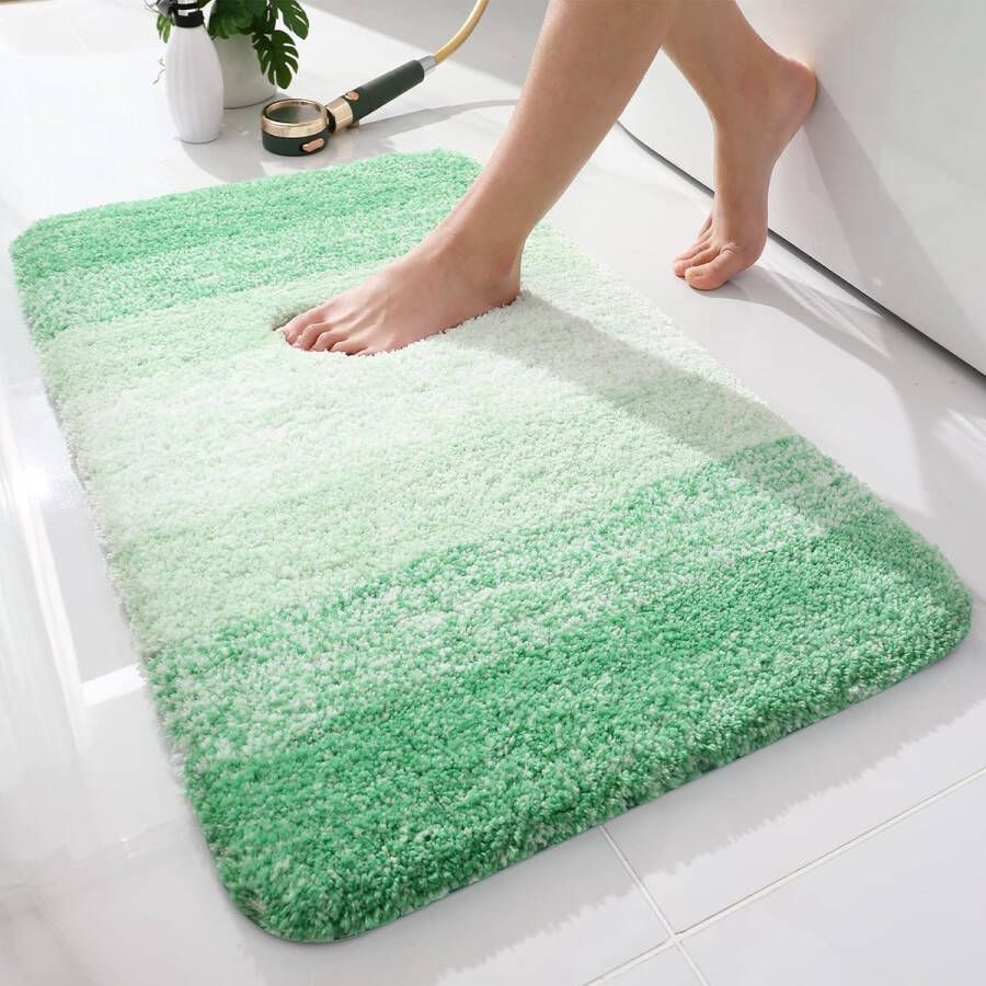 Merkloos Zacht badkamertapijt 50 x 80 cm antislip wasbaar wollig hoogpolig badmat microvezel absorberend douchemat (groen)