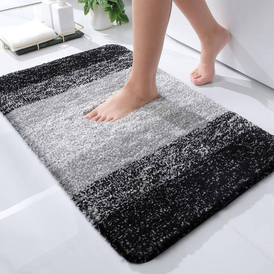 Merkloos Zachte badkamertapijt 40 x 60 cm antislip wasbaar wollig hoogpolig badmat microvezel absorberend badmat (zwart)