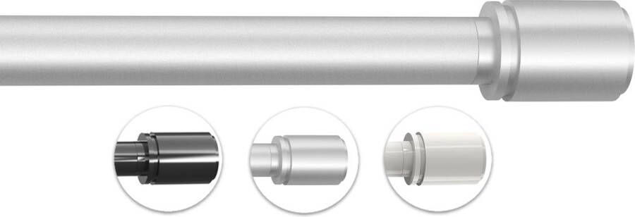 Merkloos zilveren gordijnroede met eindstukken uitschuifbaar extra lang 180-270 cm lang
