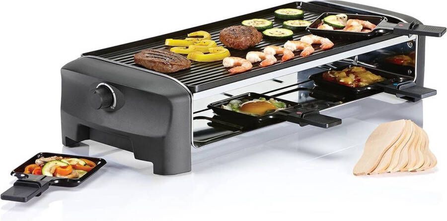 Merklooss Gourmetstellen 2 Personen Gourmetset met Pannetjes Teppanyaki Bakplaat Steengrill Raclette Zwart Top Kwaliteit
