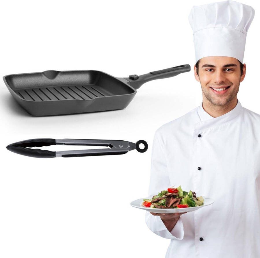 Merklooss Grillpan Inductie Grillpannen Gietijzer BBQ Zwart