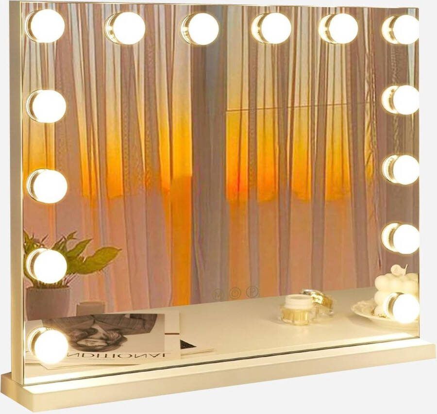Merklooss Hollywood Spiegel met Verlichting Make Up Spiegel met Ledverlichting Tafelspiegel Goud