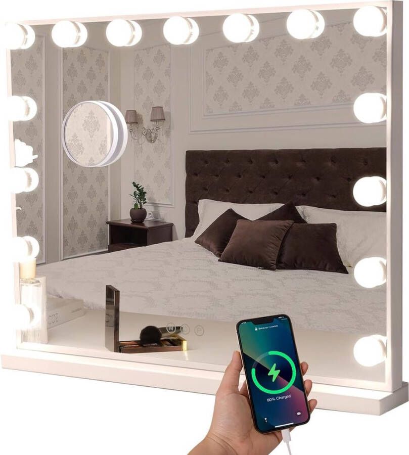 Merklooss Hollywood Spiegel met Verlichting Make Up Spiegel met Ledverlichting Tafelspiegel Wit