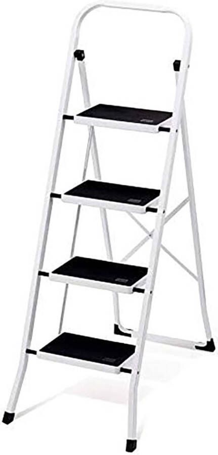 Merklooss Huishoudtrap 4 Treden Keukentrap Inklapbaar Antislip Extra Stevig Wit